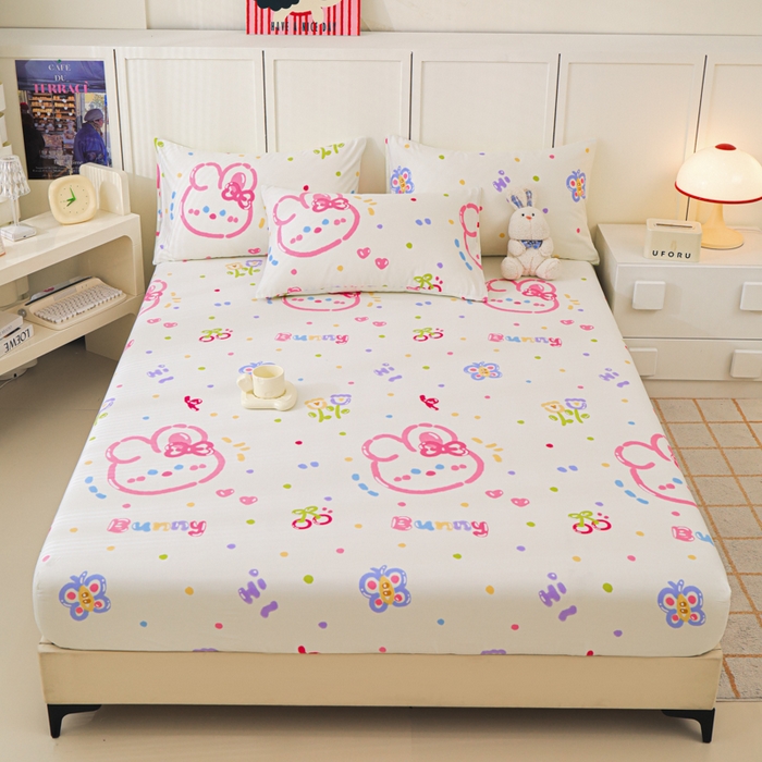 金鑫汇家纺 2026新款13070全棉单品套件系列-成人床：A版单床笠 奇趣小兔