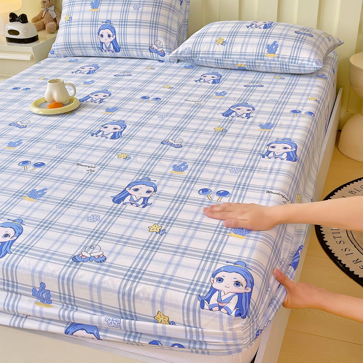 91家纺网 家纺一手货源 找家纺 金鑫汇家纺 2026新款13070全棉单品套件系列-成人床：A版单床笠 谦逊敖丙