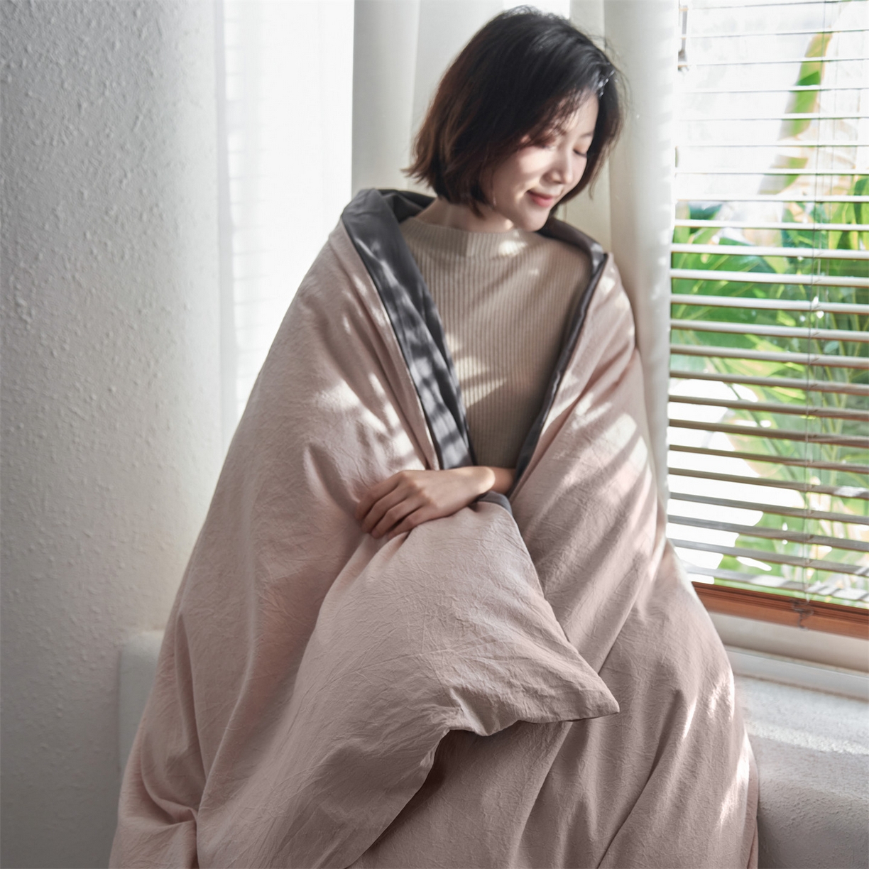 91家纺网 家纺一手货源 找家纺 笙意家纺 2025新款全棉A版棉麻B版13372四件套-云缦系列 云缦粉