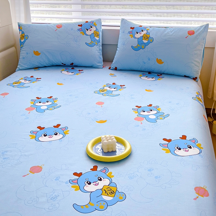 91家纺网 家纺一手货源 找家纺 金鑫汇家纺 2026新款13070全棉单品套件系列-成人床：A版单床笠 瑞龙送福