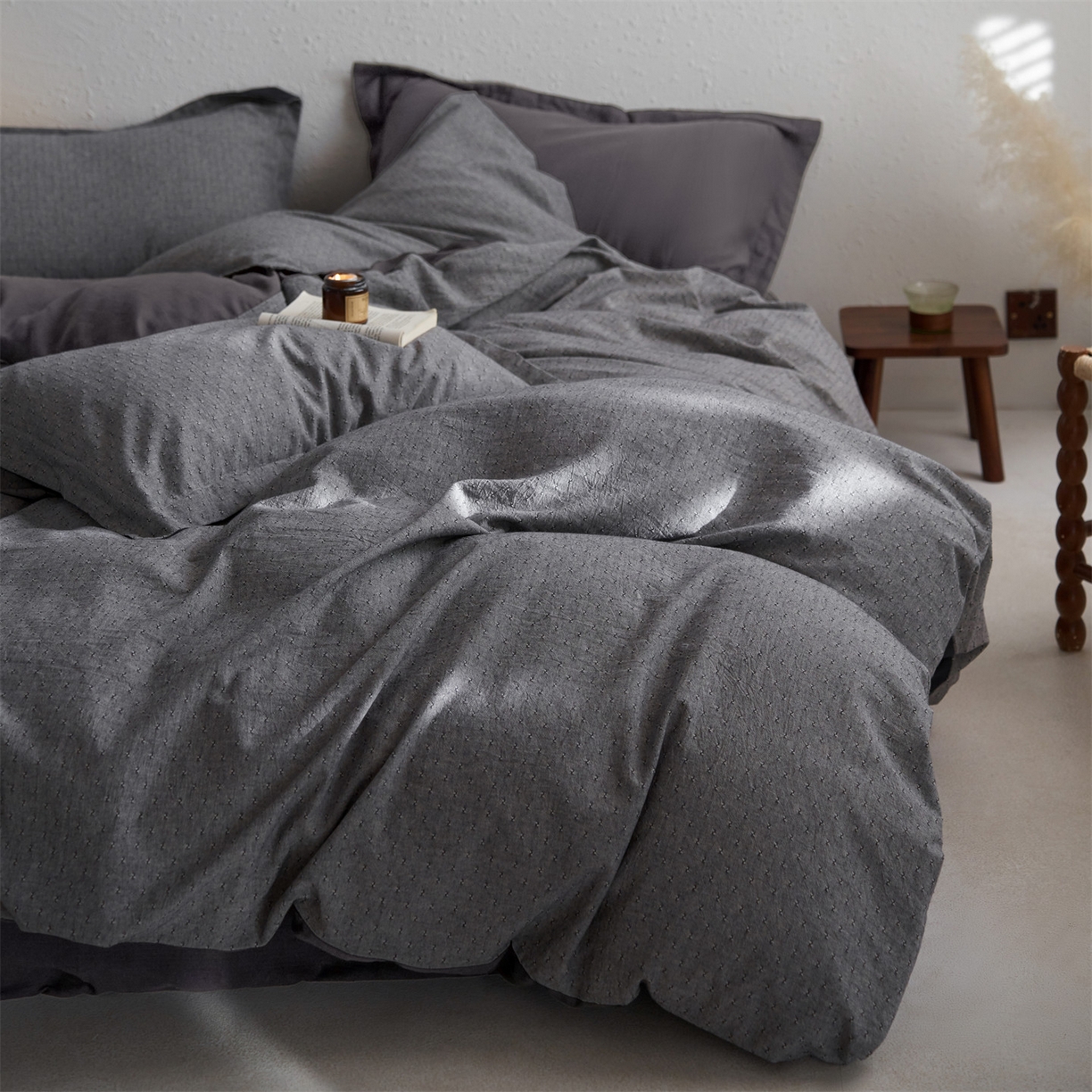 91家纺网 家纺一手货源 找家纺 笙意家纺 2025新款全棉A版棉麻B版13372四件套-云缦系列 云缦灰