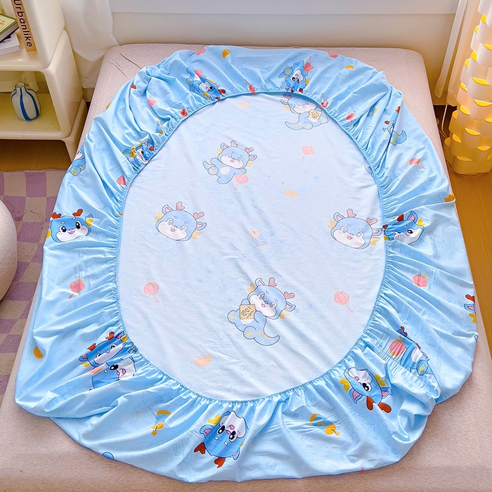 91家纺网 家纺一手货源 找家纺 金鑫汇家纺 2026新款13070全棉单品套件系列-成人床：A版单床笠 瑞龙送福