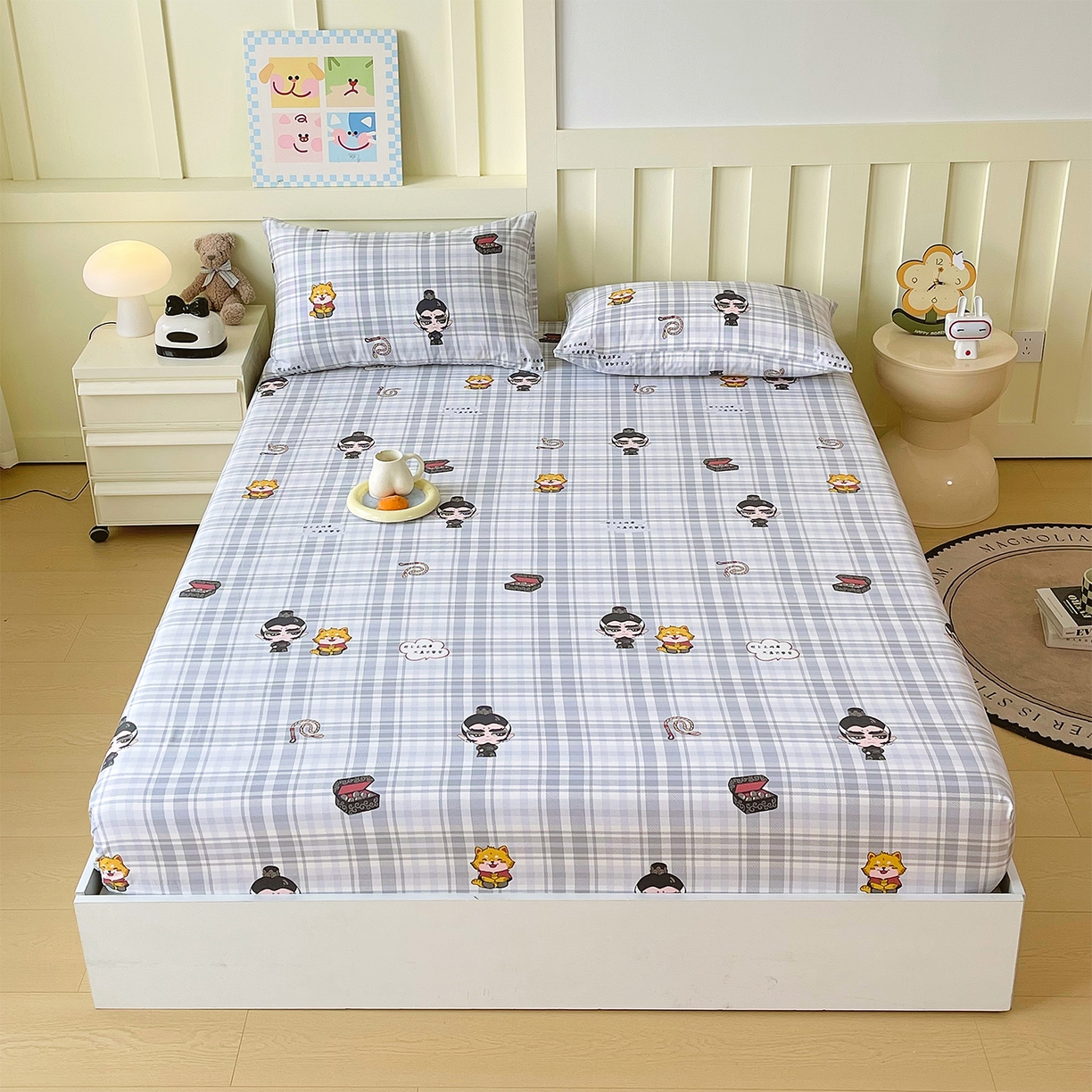 91家纺网 家纺一手货源 找家纺 金鑫汇家纺 2026新款13070全棉单品套件系列-成人床：A版单床笠 无畏申公豹-灰