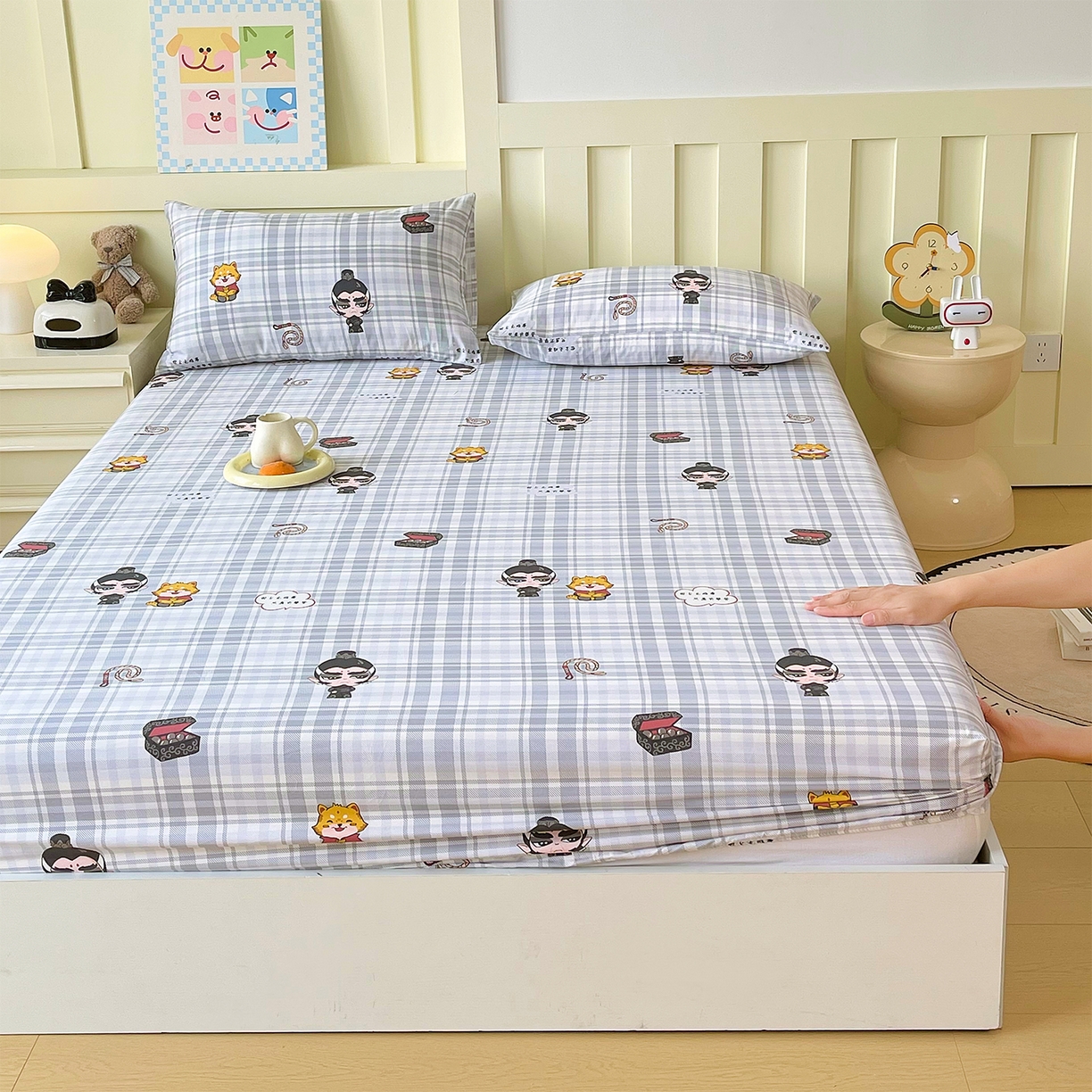 91家纺网 家纺一手货源 找家纺 金鑫汇家纺 2026新款13070全棉单品套件系列-成人床：A版单床笠 无畏申公豹-灰