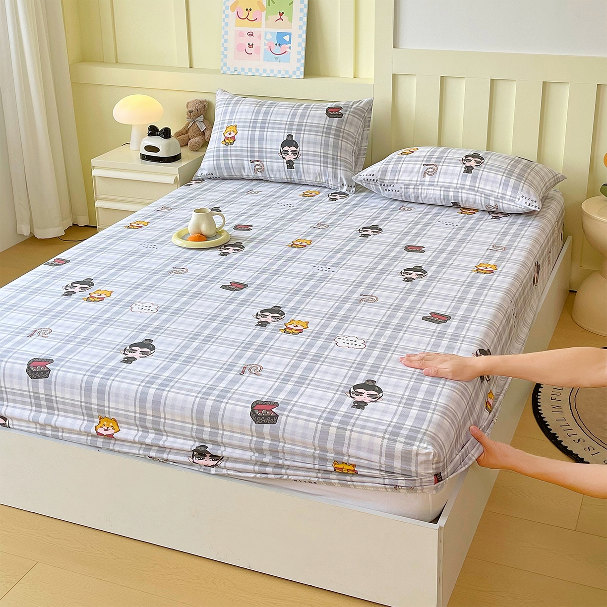 91家纺网 家纺一手货源 找家纺 金鑫汇家纺 2026新款13070全棉单品套件系列-成人床：A版单床笠 无畏申公豹-灰