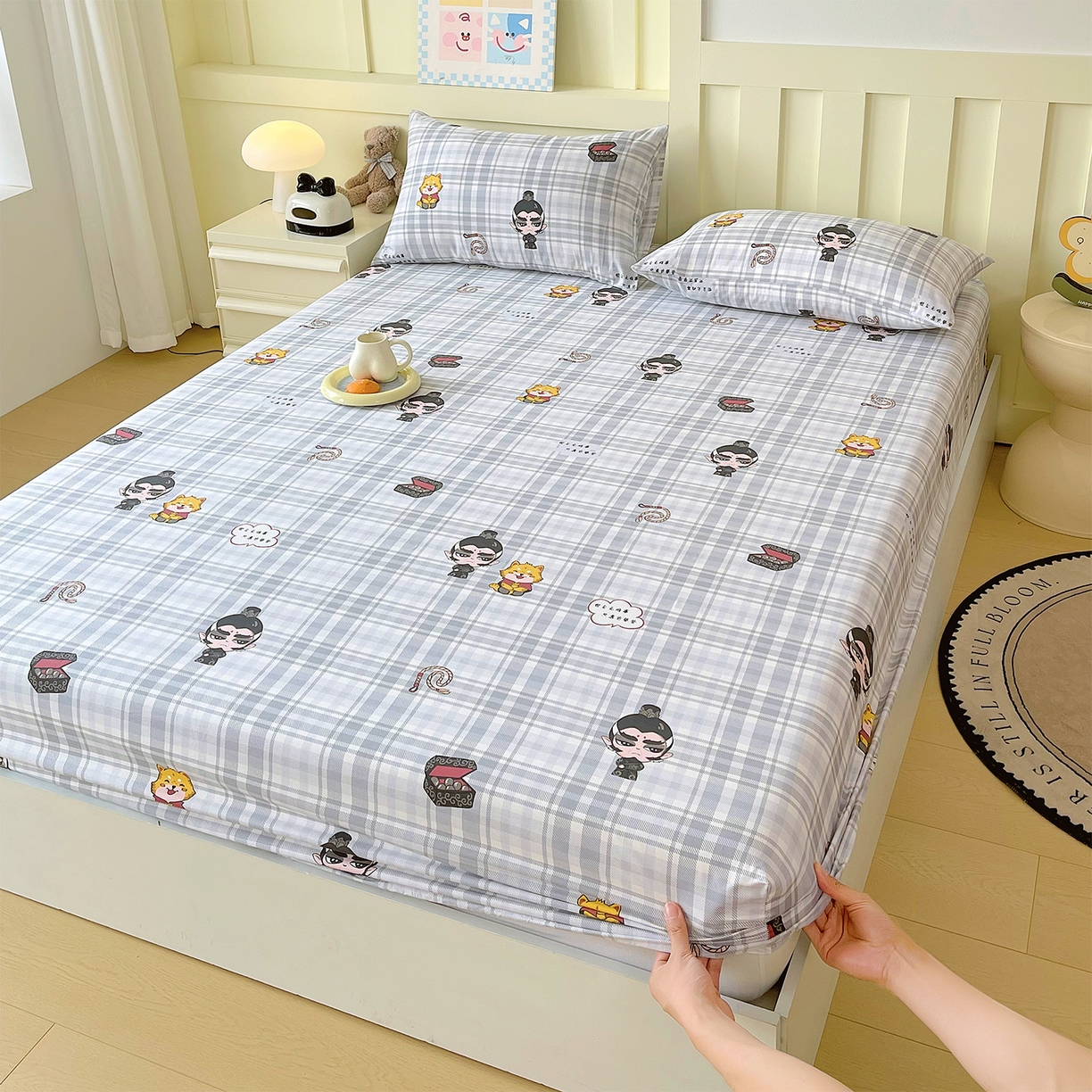 91家纺网 家纺一手货源 找家纺 金鑫汇家纺 2026新款13070全棉单品套件系列-成人床：A版单床笠 无畏申公豹-灰