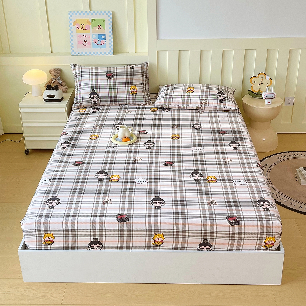 91家纺网 家纺一手货源 找家纺 金鑫汇家纺 2026新款13070全棉单品套件系列-成人床：A版单床笠 无畏申公豹-咖