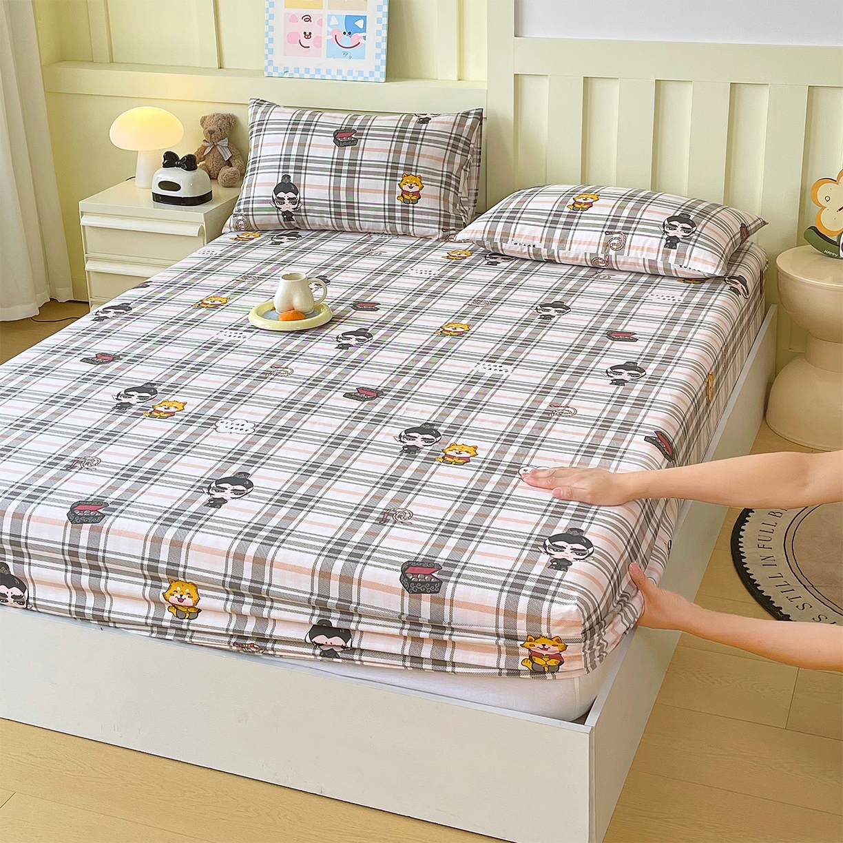 91家纺网 家纺一手货源 找家纺 金鑫汇家纺 2026新款13070全棉单品套件系列-成人床：A版单床笠 无畏申公豹-咖