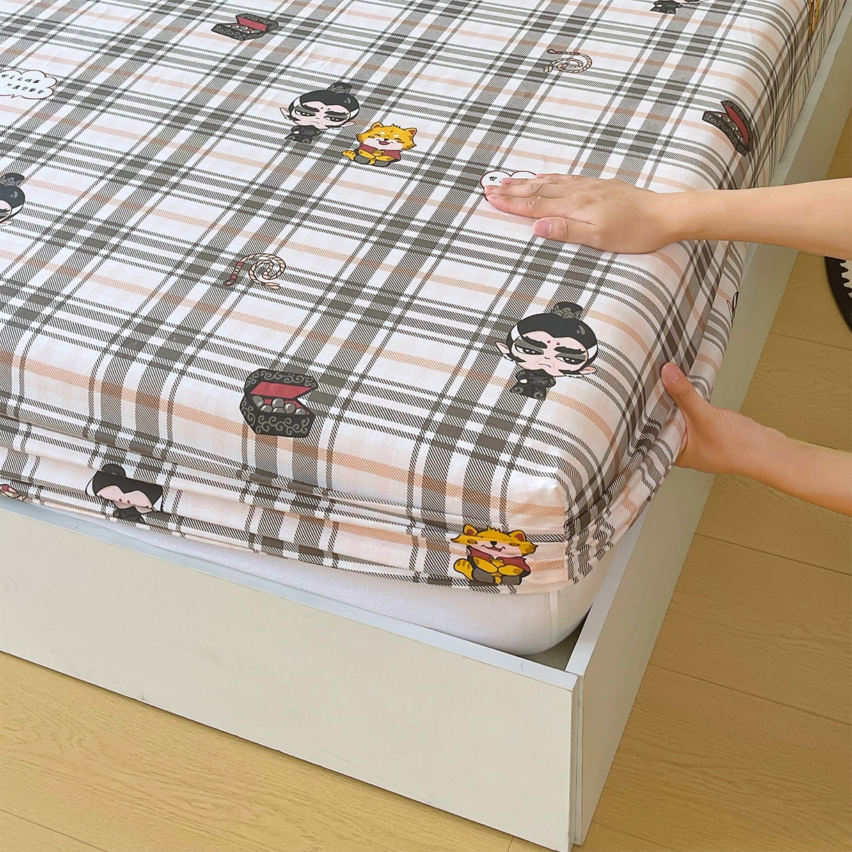 91家纺网 家纺一手货源 找家纺 金鑫汇家纺 2026新款13070全棉单品套件系列-成人床：A版单床笠 无畏申公豹-咖