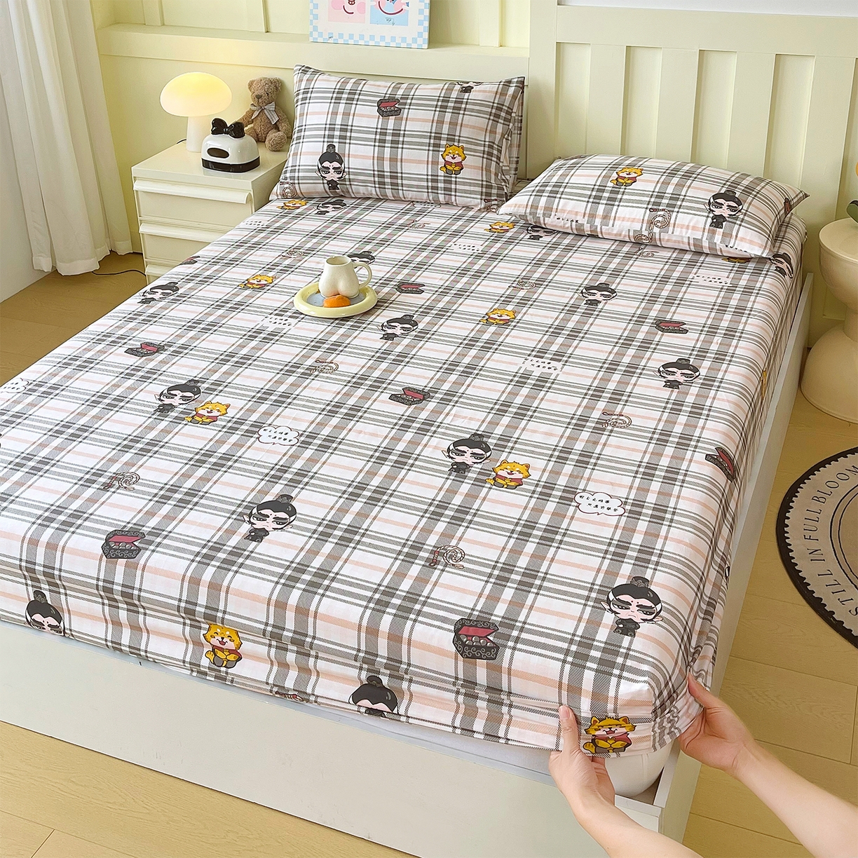 91家纺网 家纺一手货源 找家纺 金鑫汇家纺 2026新款13070全棉单品套件系列-成人床：A版单床笠 无畏申公豹-咖