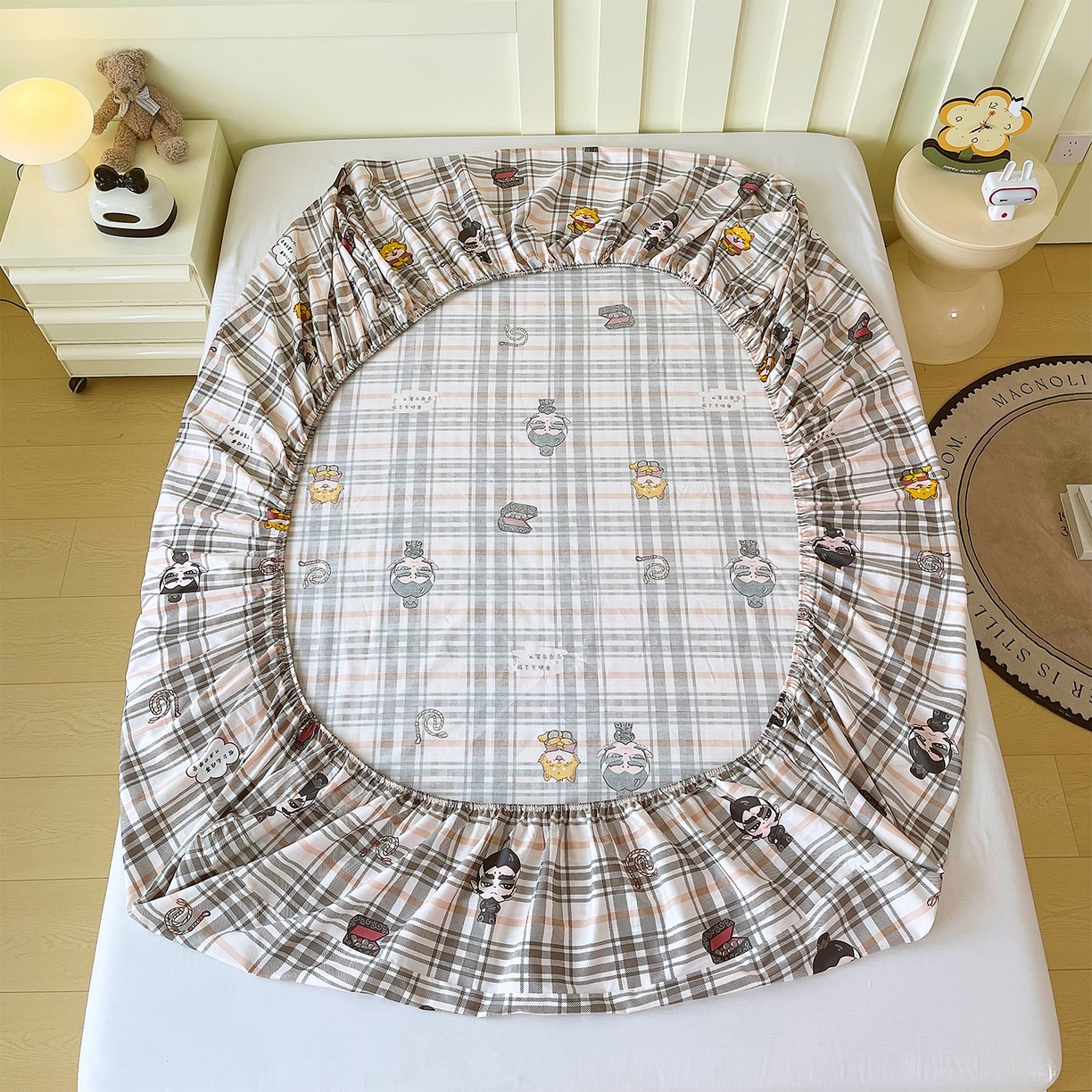 91家纺网 家纺一手货源 找家纺 金鑫汇家纺 2026新款13070全棉单品套件系列-成人床：A版单床笠 无畏申公豹-咖