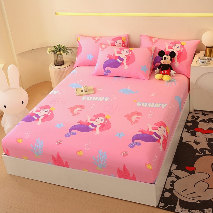 91家纺网 家纺一手货源 找家纺 金鑫汇家纺 2026新款13070全棉单品套件系列-成人床：A版单床笠 小美人鱼