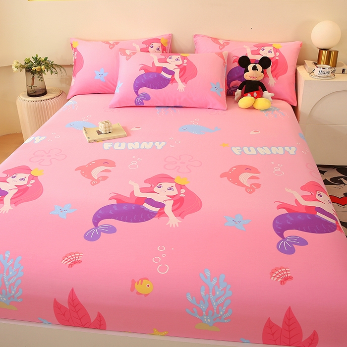 91家纺网 家纺一手货源 找家纺 金鑫汇家纺 2026新款13070全棉单品套件系列-成人床：A版单床笠 小美人鱼