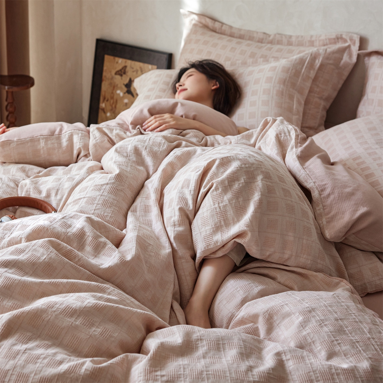 91家纺网 家纺一手货源 找家纺 （总）笙意家纺 2025新款全棉A版棉麻提花B版13372四件套-乔屿系列