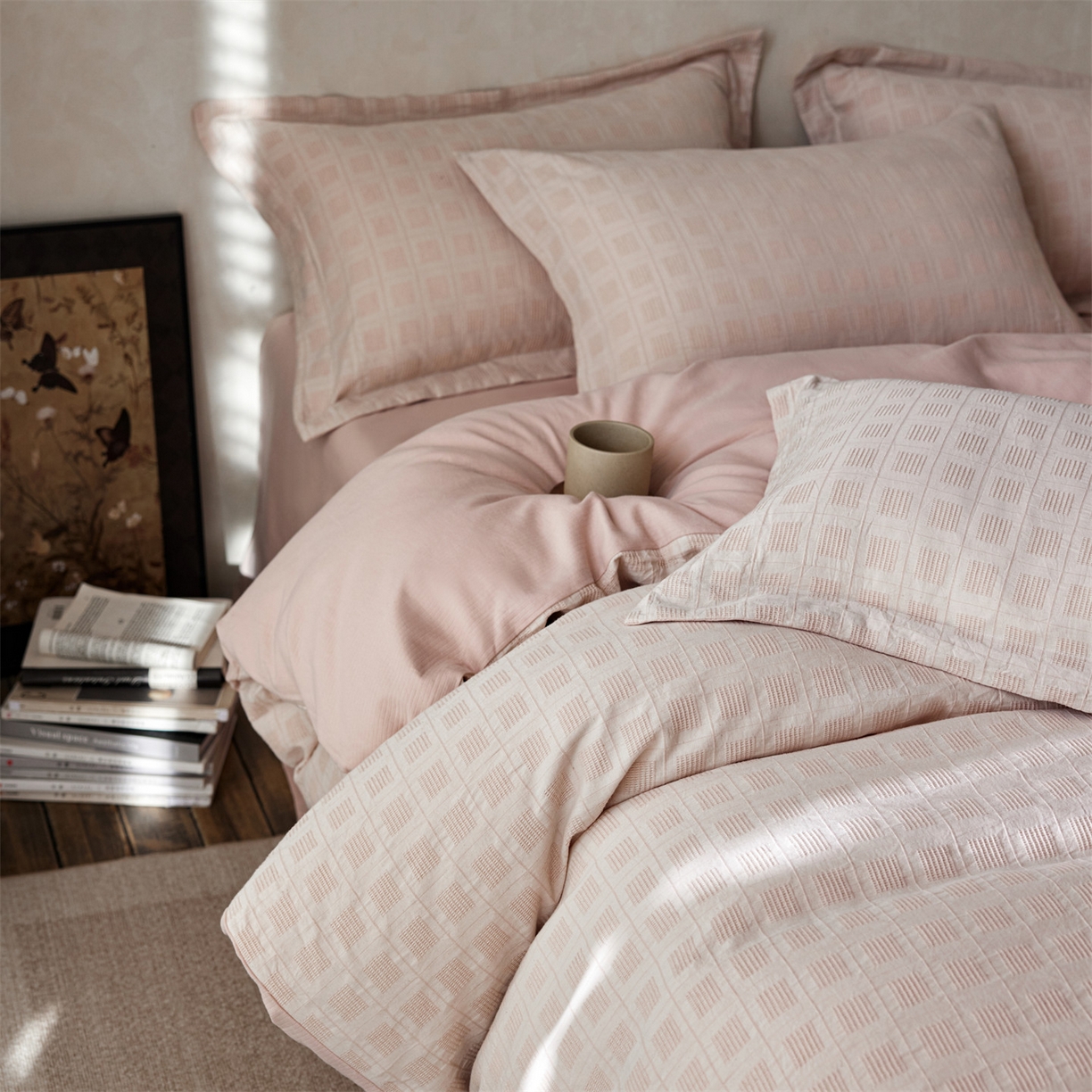 91家纺网 家纺一手货源 找家纺 （总）笙意家纺 2025新款全棉A版棉麻提花B版13372四件套-乔屿系列