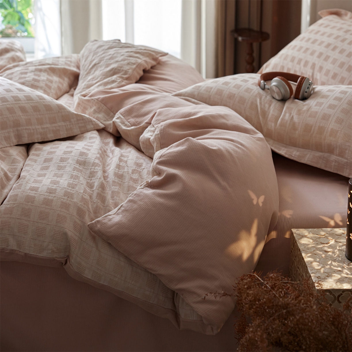 91家纺网 家纺一手货源 找家纺 （总）笙意家纺 2025新款全棉A版棉麻提花B版13372四件套-乔屿系列