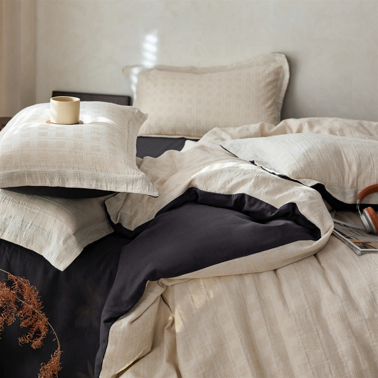 91家纺网 家纺一手货源 找家纺 笙意家纺 2025新款全棉A版棉麻提花B版13372四件套-乔屿系列 乔屿米