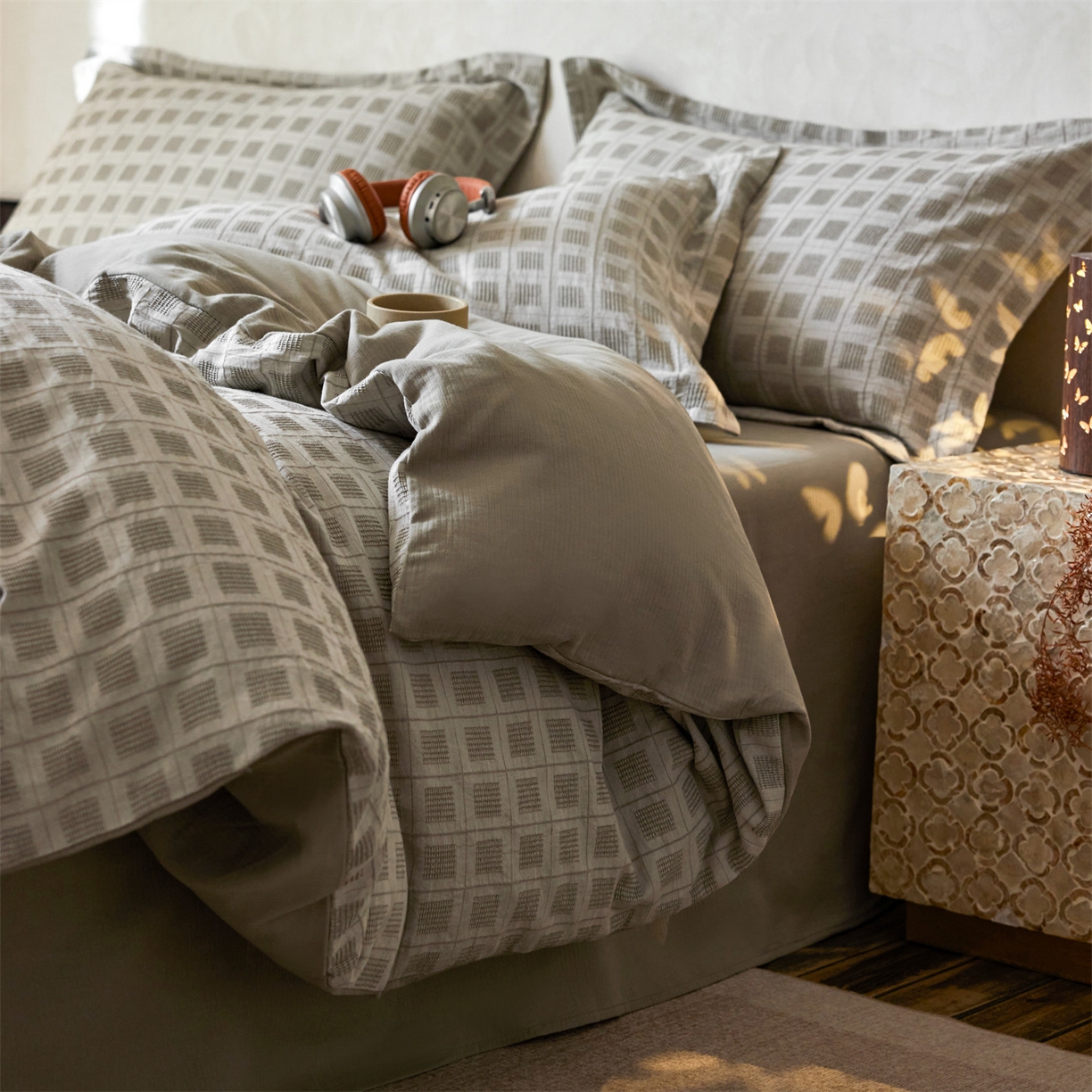 91家纺网 家纺一手货源 找家纺 笙意家纺 2025新款全棉A版棉麻提花B版13372四件套-乔屿系列 乔屿绿