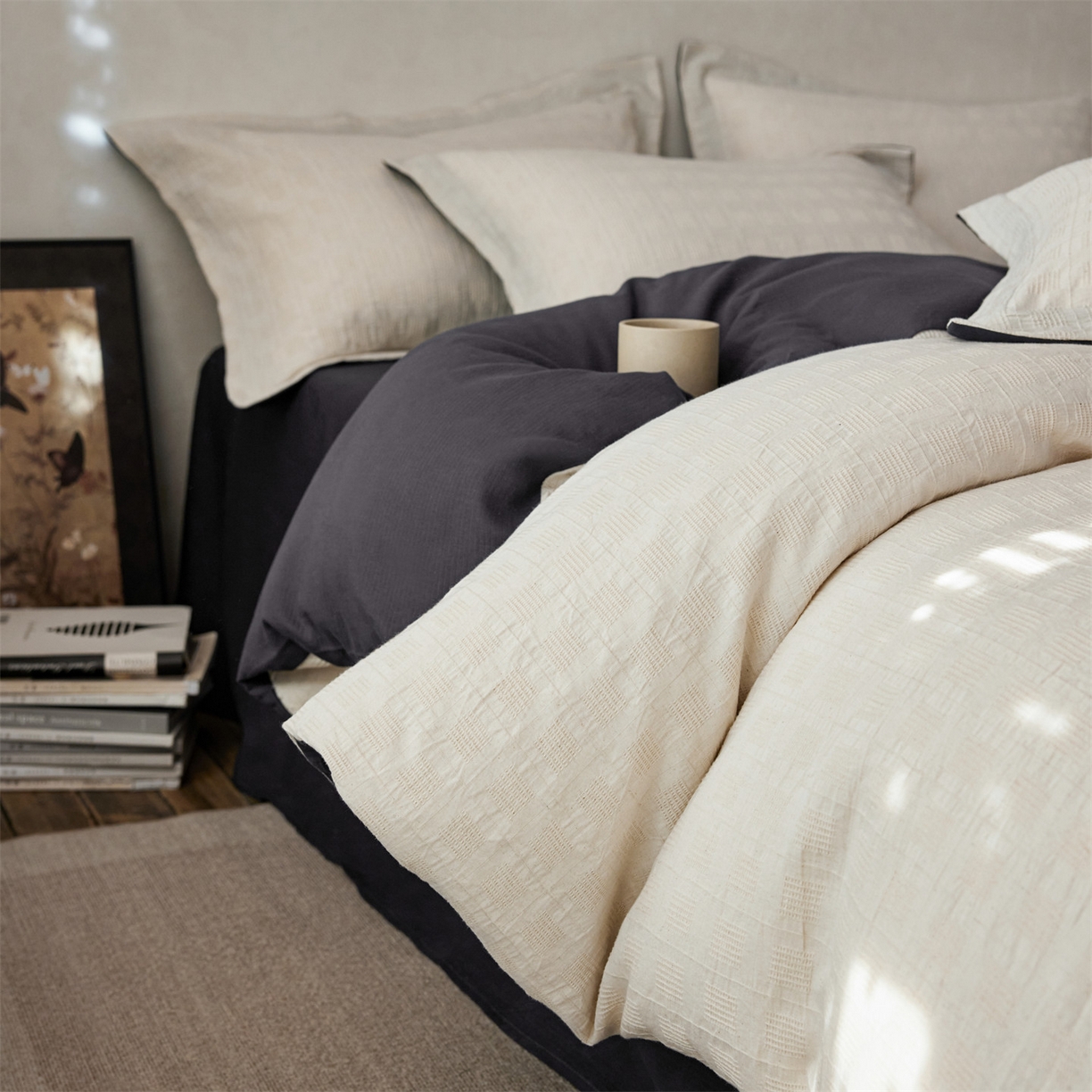 91家纺网 家纺一手货源 找家纺 笙意家纺 2025新款全棉A版棉麻提花B版13372四件套-乔屿系列 乔屿米