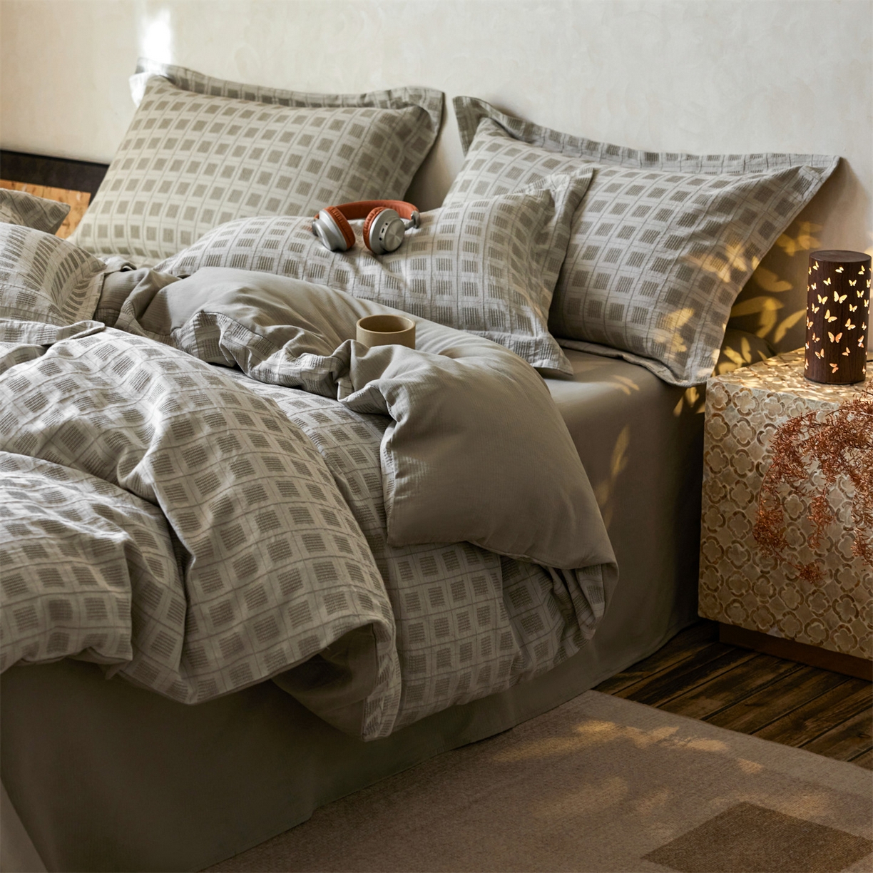 91家纺网 家纺一手货源 找家纺 笙意家纺 2025新款全棉A版棉麻提花B版13372四件套-乔屿系列 乔屿绿