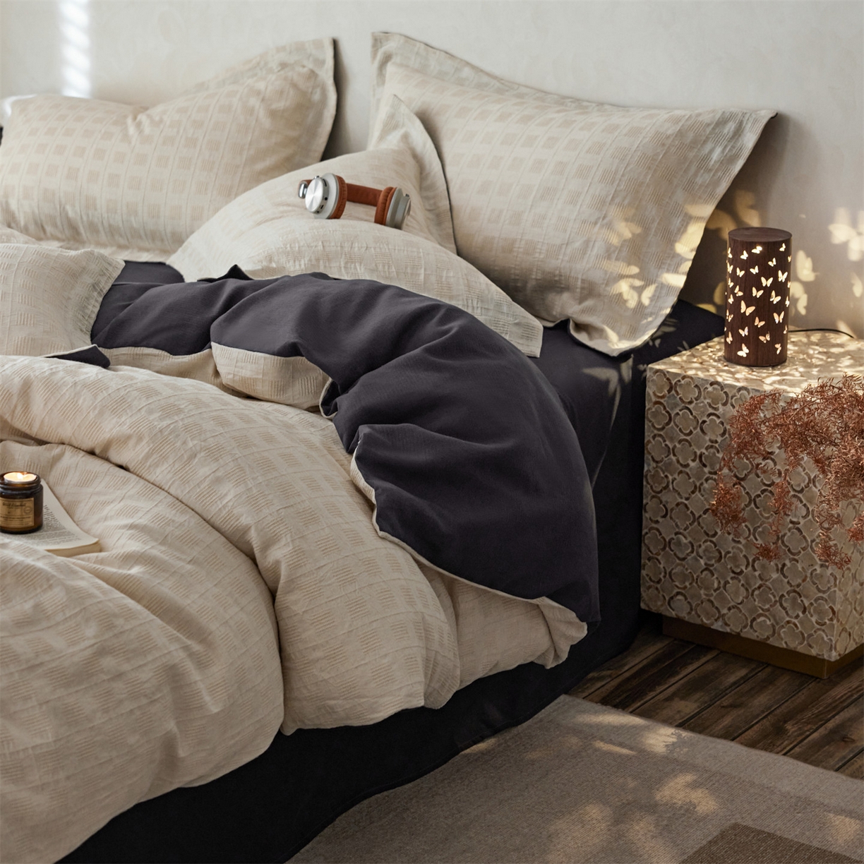 91家纺网 家纺一手货源 找家纺 笙意家纺 2025新款全棉A版棉麻提花B版13372四件套-乔屿系列 乔屿米