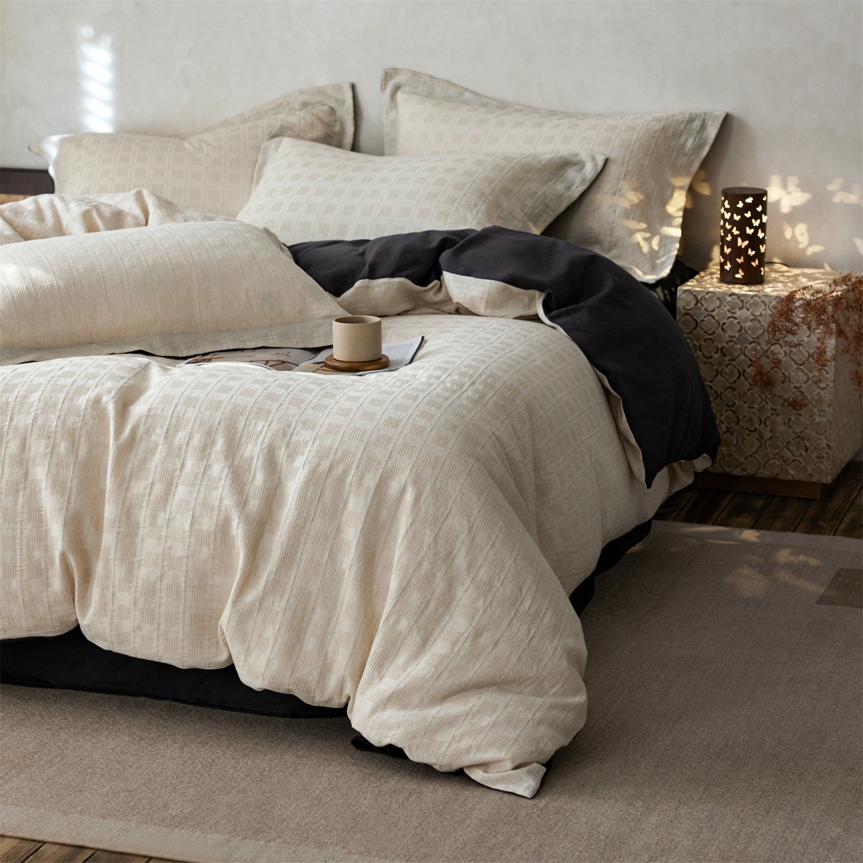 91家纺网 家纺一手货源 找家纺 笙意家纺 2025新款全棉A版棉麻提花B版13372四件套-乔屿系列 乔屿米