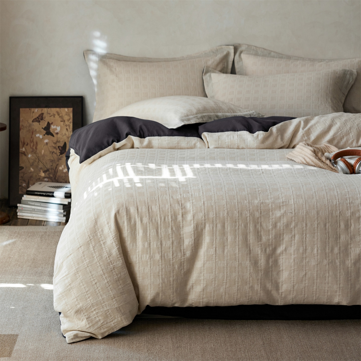 91家纺网 家纺一手货源 找家纺 笙意家纺 2025新款全棉A版棉麻提花B版13372四件套-乔屿系列 乔屿米