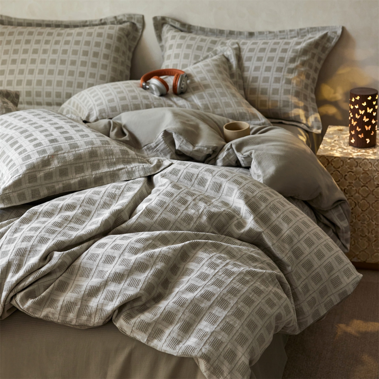 91家纺网 家纺一手货源 找家纺 笙意家纺 2025新款全棉A版棉麻提花B版13372四件套-乔屿系列 乔屿绿