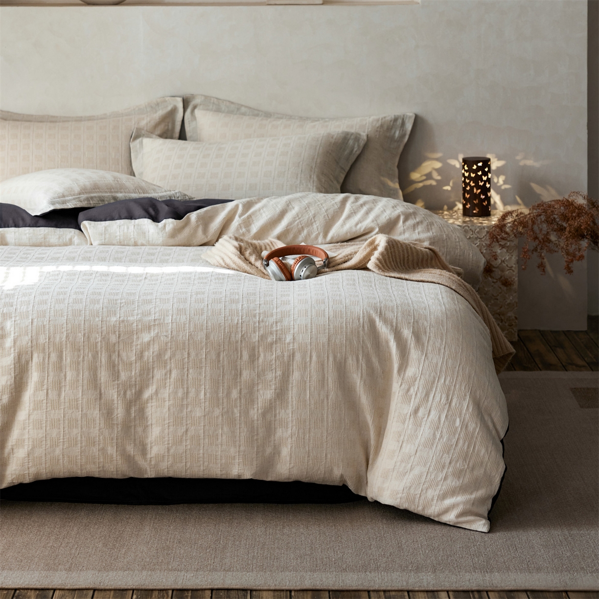 91家纺网 家纺一手货源 找家纺 笙意家纺 2025新款全棉A版棉麻提花B版13372四件套-乔屿系列 乔屿米