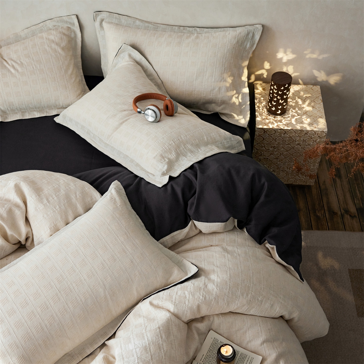 91家纺网 家纺一手货源 找家纺 笙意家纺 2025新款全棉A版棉麻提花B版13372四件套-乔屿系列 乔屿米