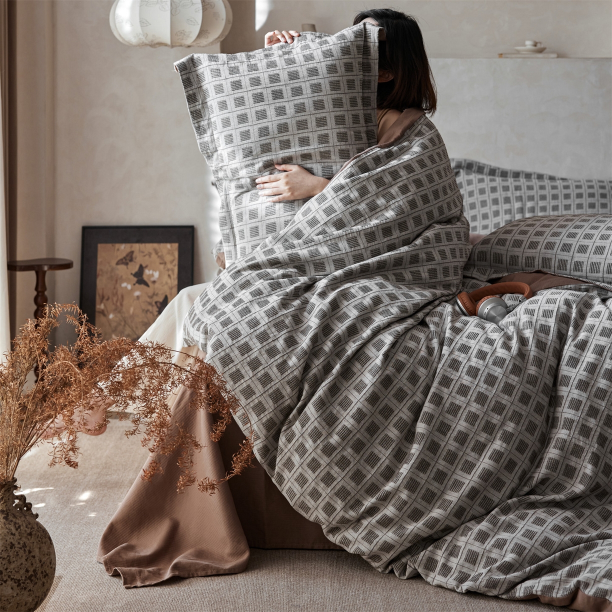 91家纺网 家纺一手货源 找家纺 笙意家纺 2025新款全棉A版棉麻提花B版13372四件套-乔屿系列 乔屿棕