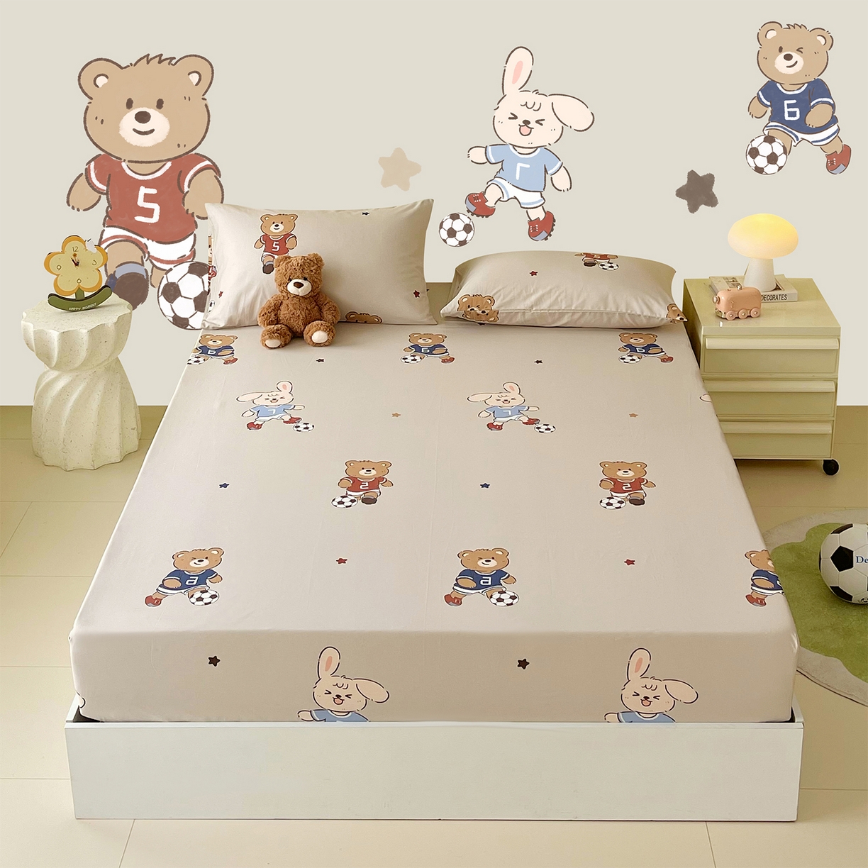 91家纺网 家纺一手货源 找家纺 金鑫汇家纺 2026新款13070全棉单品套件系列-成人床：A版单床笠 友谊足球