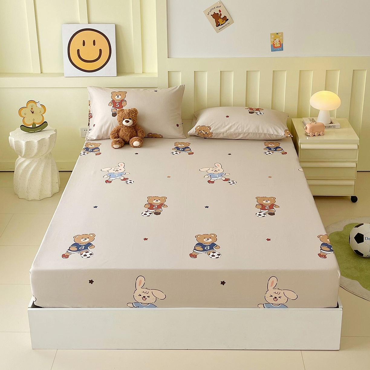 91家纺网 家纺一手货源 找家纺 金鑫汇家纺 2026新款13070全棉单品套件系列-成人床：A版单床笠 友谊足球