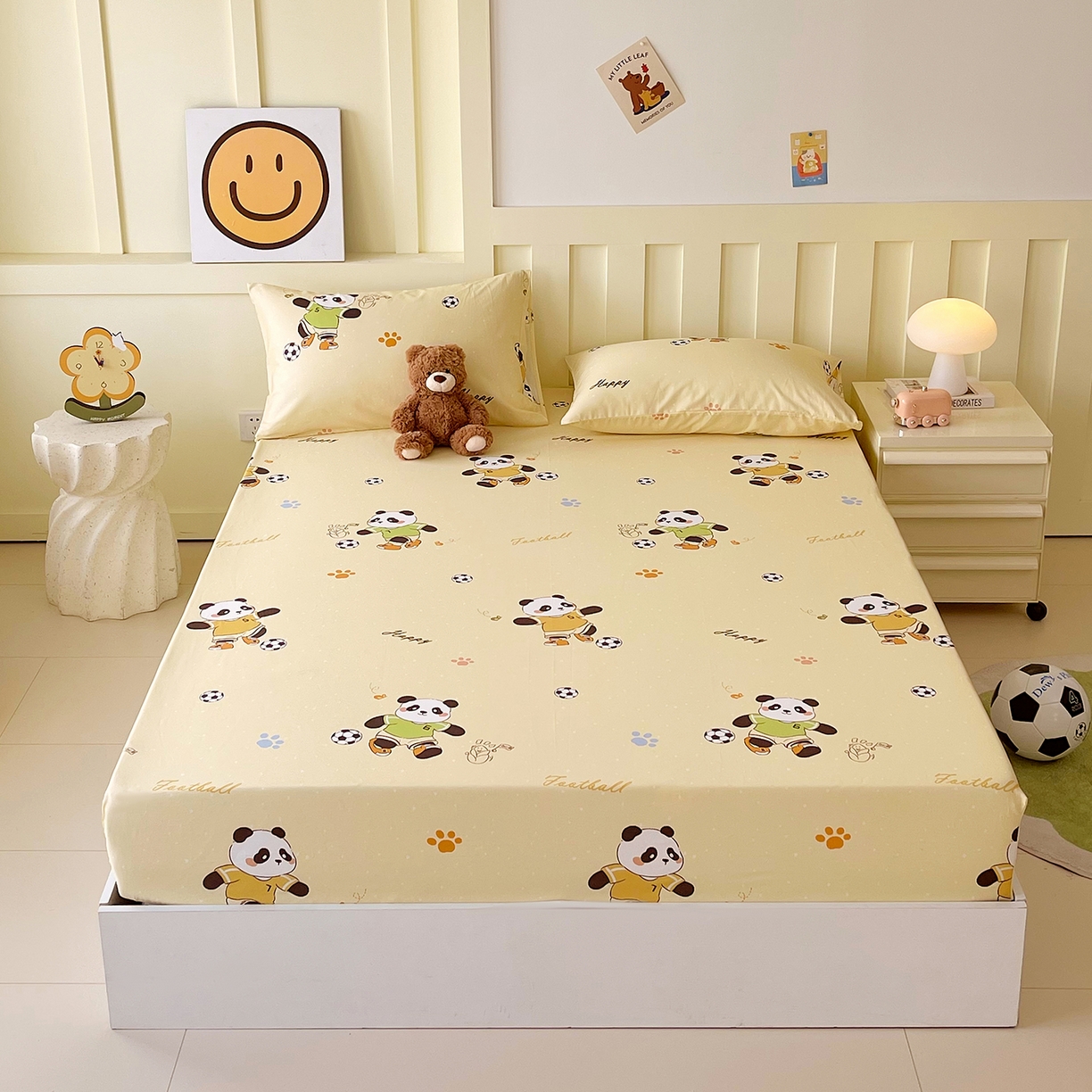 91家纺网 家纺一手货源 找家纺 金鑫汇家纺 2026新款13070全棉单品套件系列-成人床：A版单床笠 足球争霸赛-黄