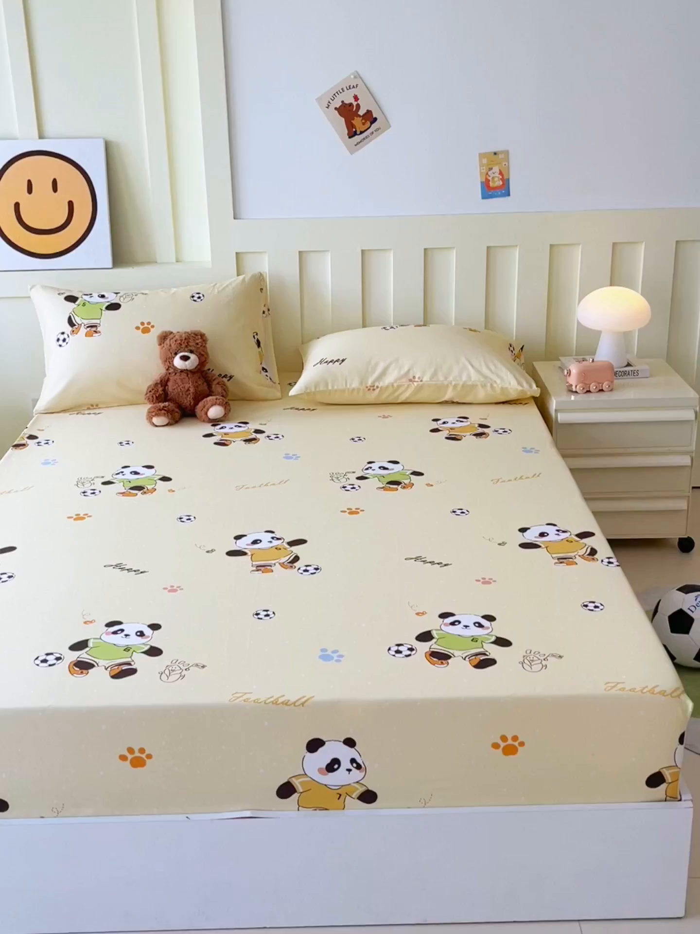 91家纺网 家纺一手货源 找家纺 金鑫汇家纺 2026新款13070全棉单品套件系列-成人床：A版单床笠 足球争霸赛-黄