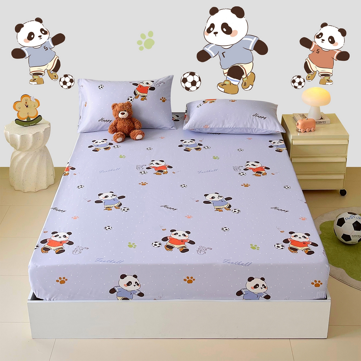 91家纺网 家纺一手货源 找家纺 金鑫汇家纺 2026新款13070全棉单品套件系列-成人床：A版单床笠 足球争霸赛-灰