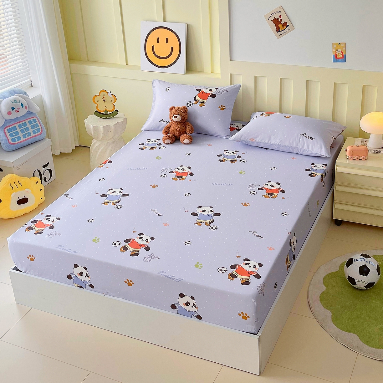 91家纺网 家纺一手货源 找家纺 金鑫汇家纺 2026新款13070全棉单品套件系列-成人床：A版单床笠 足球争霸赛-灰