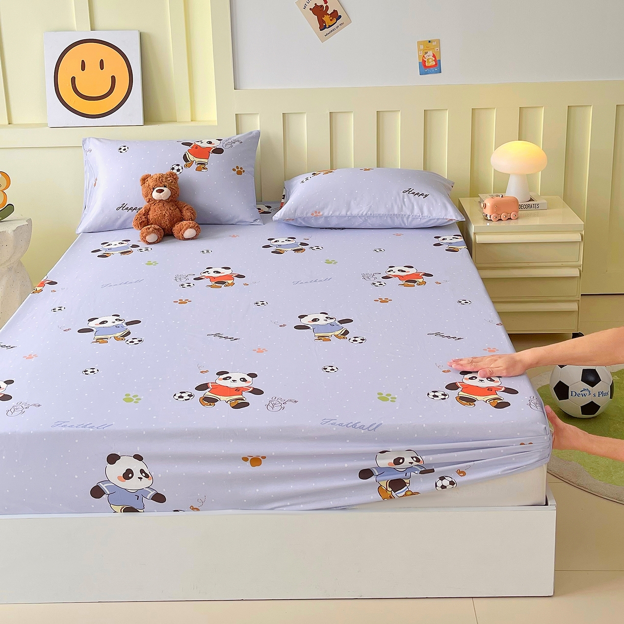 91家纺网 家纺一手货源 找家纺 金鑫汇家纺 2026新款13070全棉单品套件系列-成人床：A版单床笠 足球争霸赛-灰