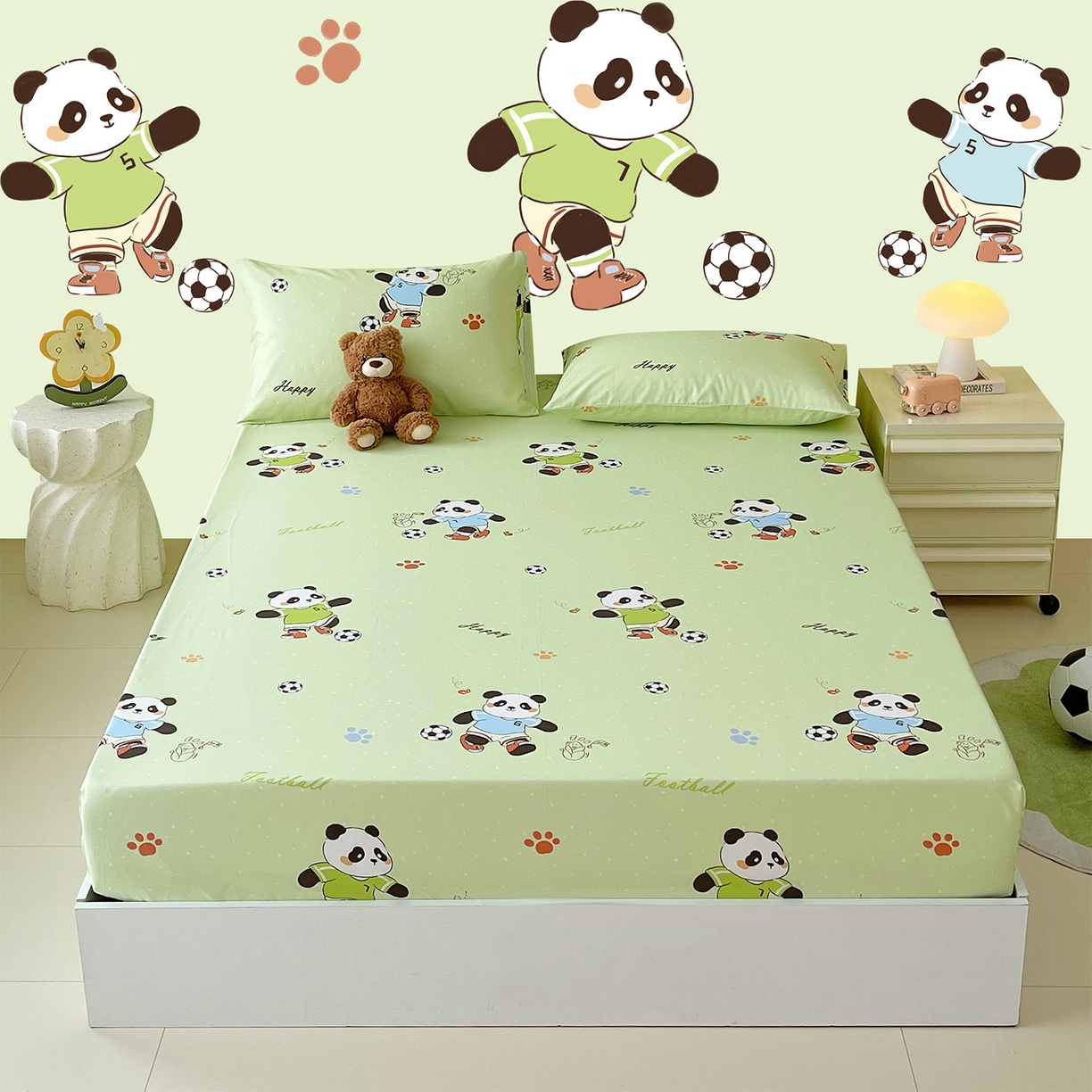 91家纺网 家纺一手货源 找家纺 金鑫汇家纺 2026新款13070全棉单品套件系列-成人床：A版单床笠 足球争霸赛-绿