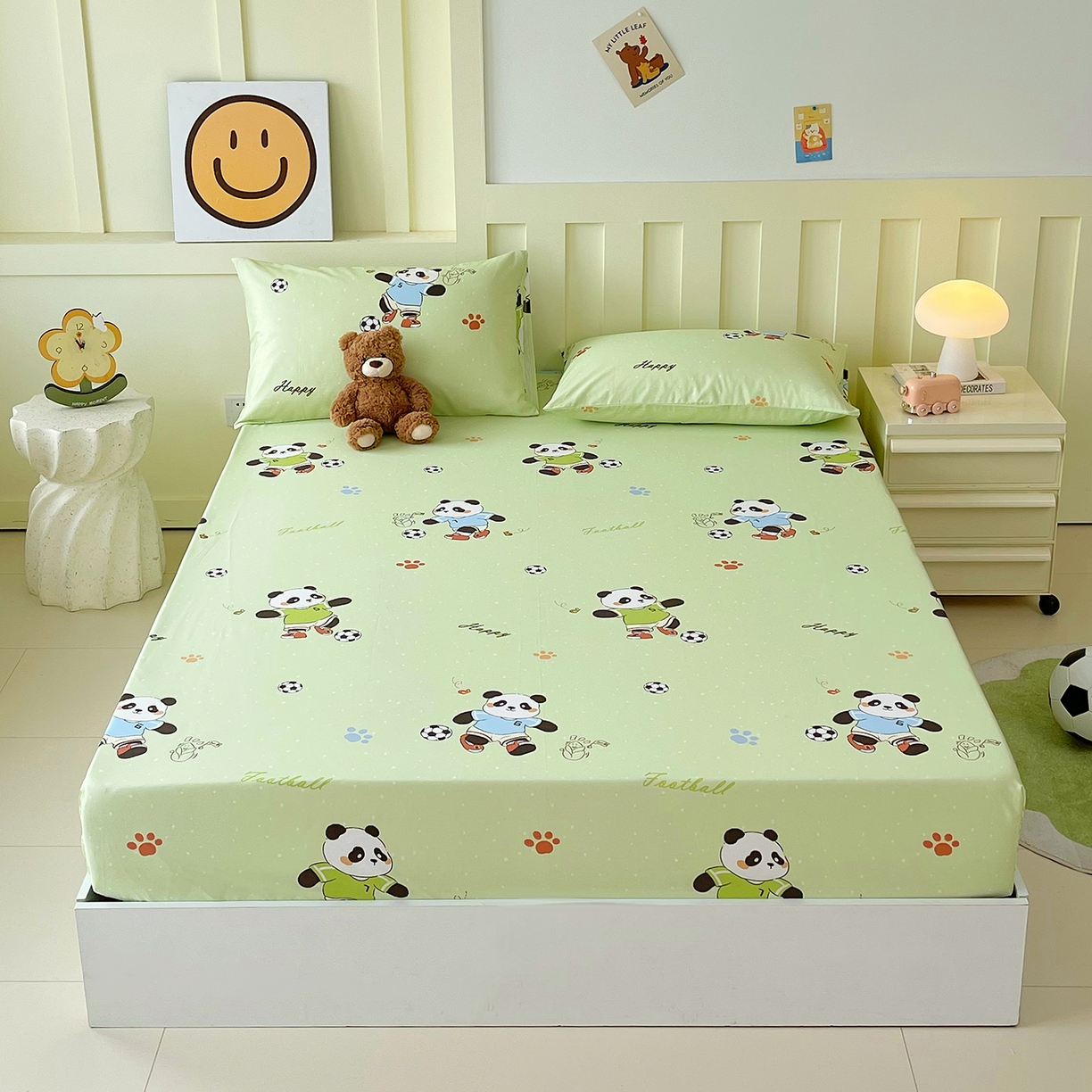 91家纺网 家纺一手货源 找家纺 金鑫汇家纺 2026新款13070全棉单品套件系列-成人床：A版单床笠 足球争霸赛-绿