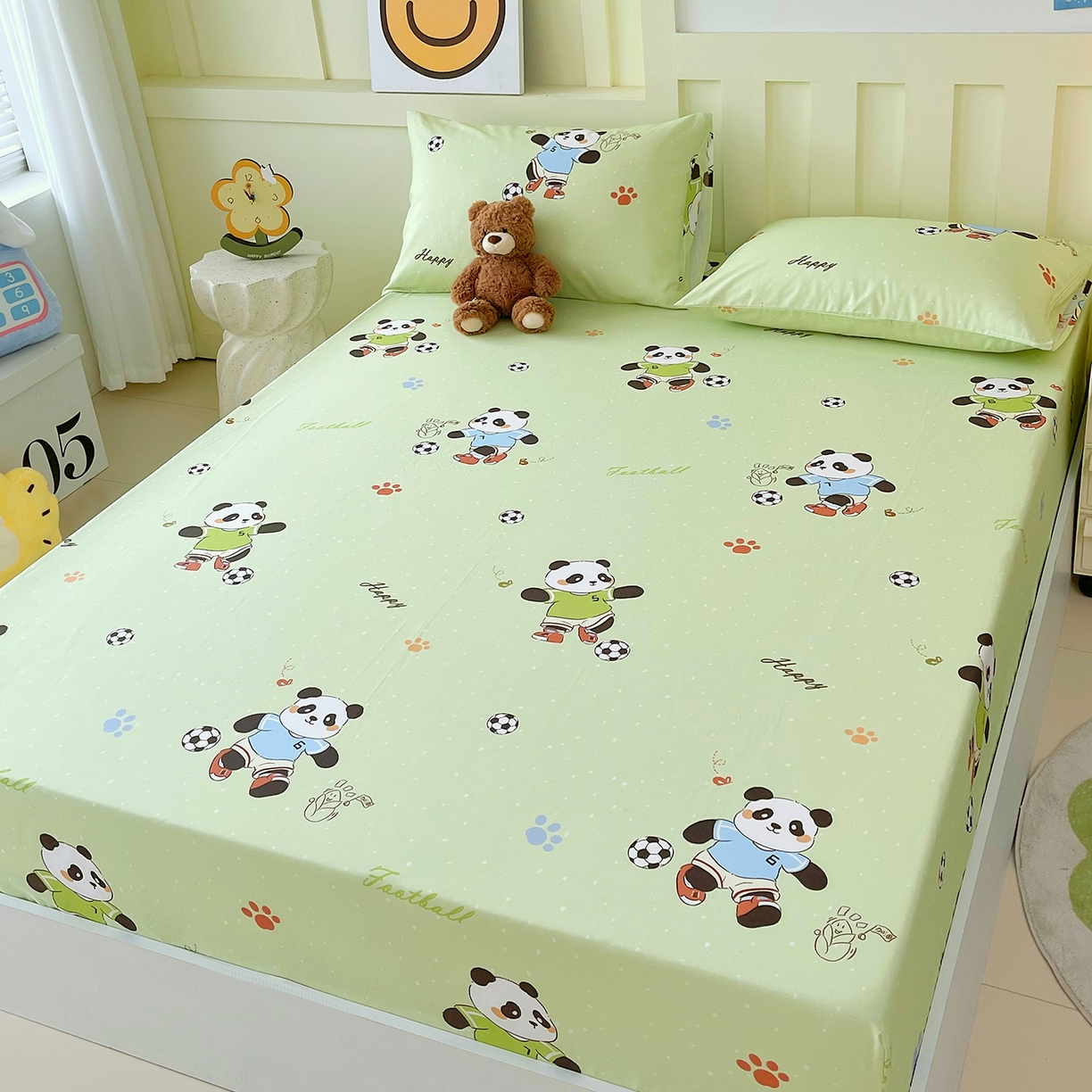 91家纺网 家纺一手货源 找家纺 金鑫汇家纺 2026新款13070全棉单品套件系列-成人床：A版单床笠 足球争霸赛-绿