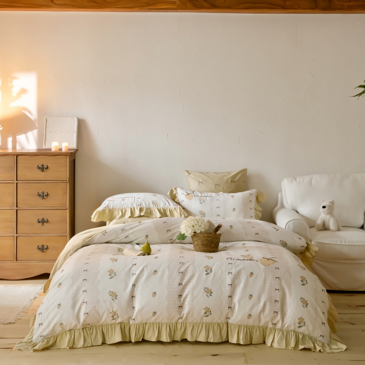 91家纺网 家纺一手货源 找家纺 （总）FORTWO家纺原创设计（FOR TWO家纺） 2026新款50长绒棉印花+绣花荷叶花边系列四件套 会员-20（券前）基础价不低于中号388元，大号418元 床笠加10元