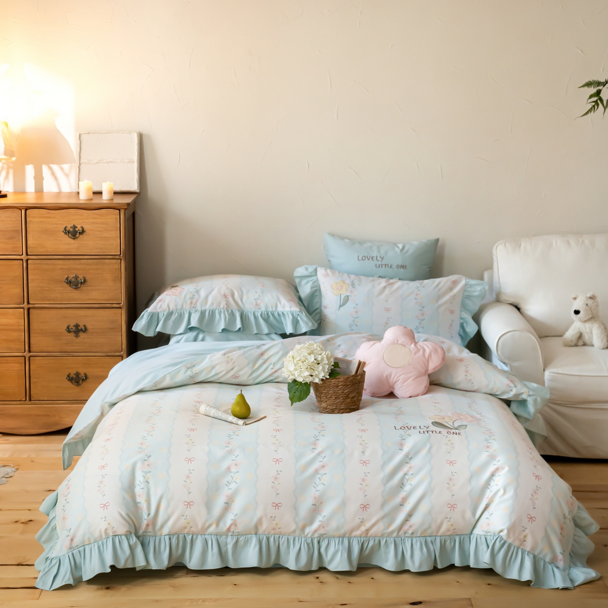 91家纺网 家纺一手货源 找家纺 （总）FORTWO家纺原创设计（FOR TWO家纺） 2026新款50长绒棉印花+绣花荷叶花边系列四件套 会员-20（券前）基础价不低于中号388元，大号418元 床笠加10元