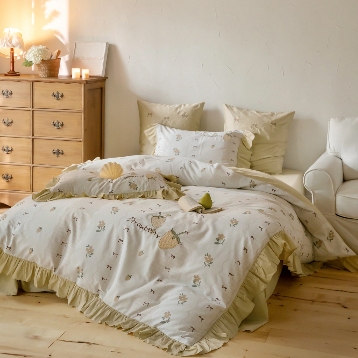 91家纺网 家纺一手货源 找家纺 （总）FORTWO家纺原创设计（FOR TWO家纺） 2026新款50长绒棉印花+绣花荷叶花边系列四件套 会员-20（券前）基础价不低于中号388元，大号418元 床笠加10元