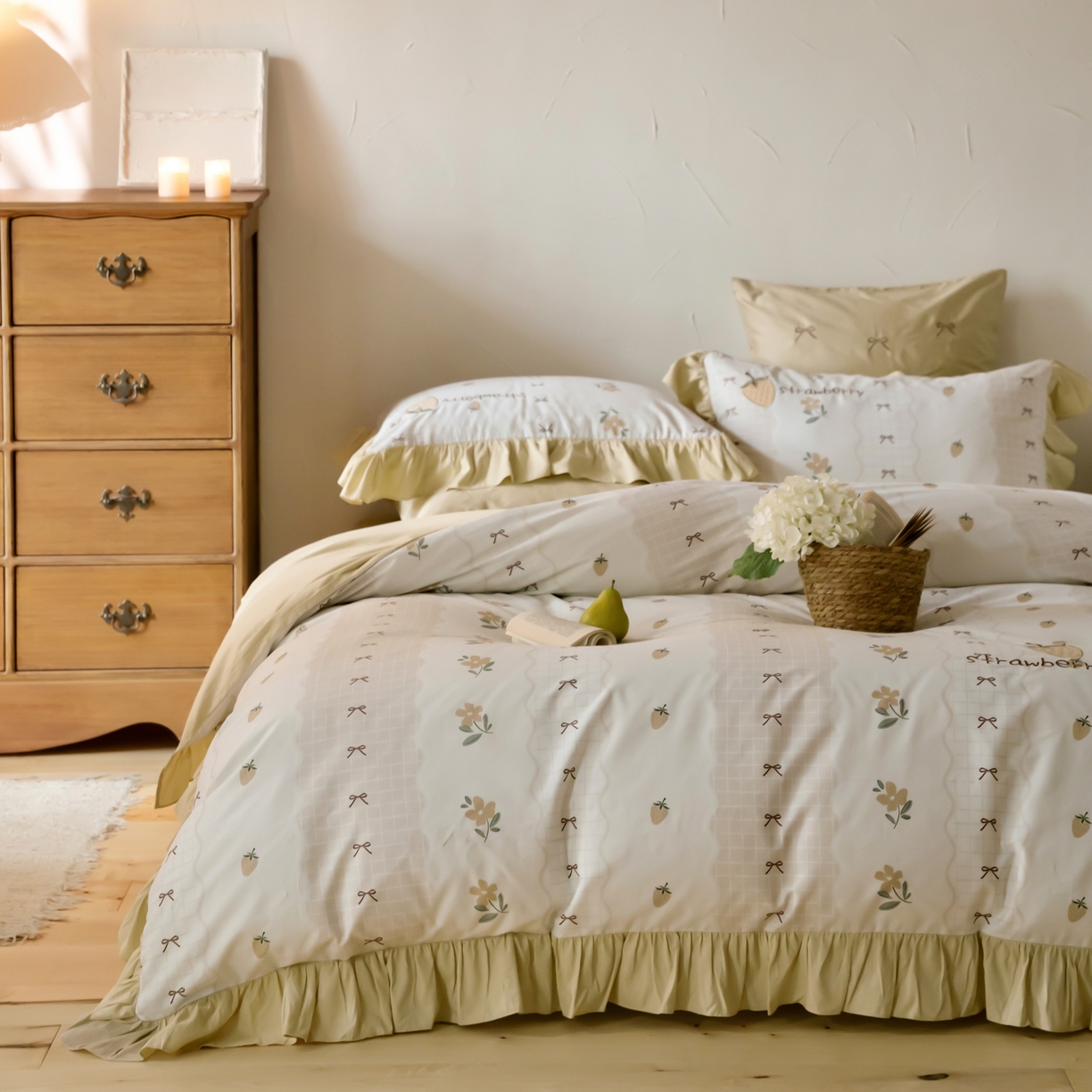 91家纺网 家纺一手货源 找家纺 （总）FORTWO家纺原创设计（FOR TWO家纺） 2026新款50长绒棉印花+绣花荷叶花边系列四件套 会员-20（券前）基础价不低于中号388元，大号418元 床笠加10元