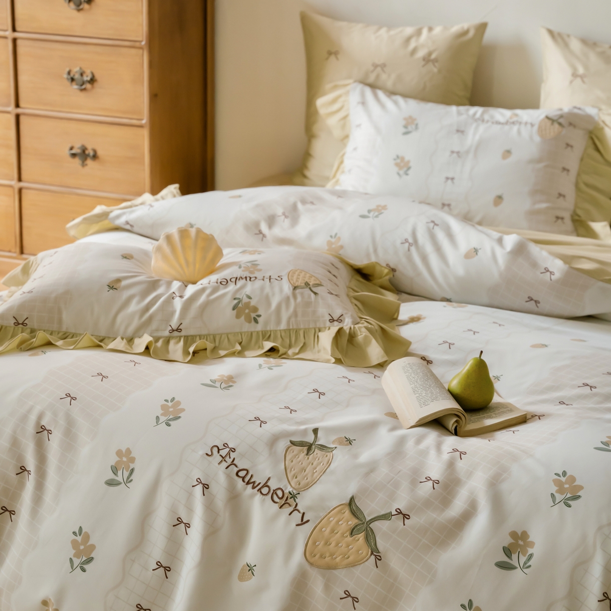 91家纺网 家纺一手货源 找家纺 FORTWO家纺原创设计（FOR TWO家纺） 2026新款50长绒棉印花+绣花荷叶花边系列四件套 会员-20（券前）基础价不低于中号388元，大号418元 床笠加10元 布丁莓