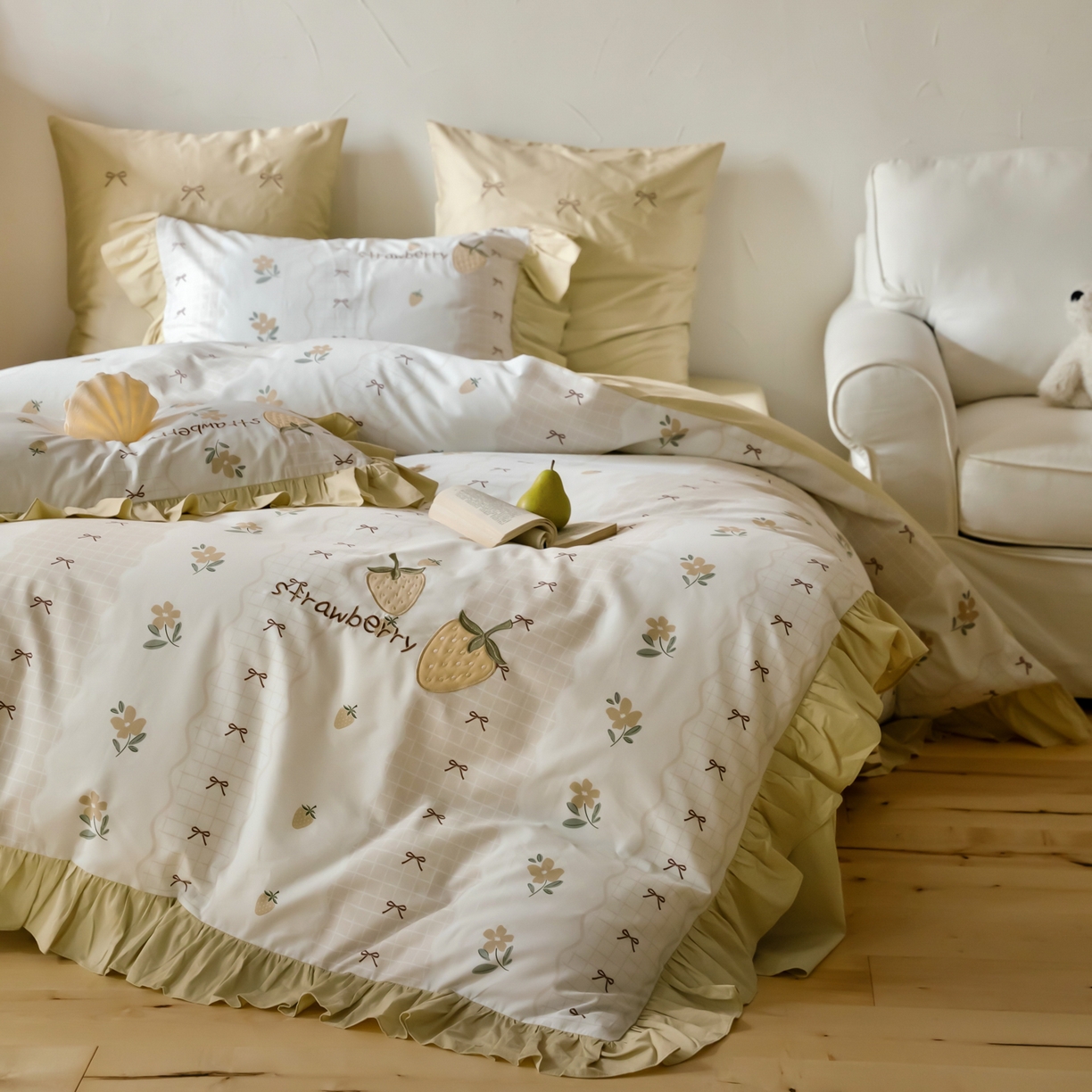 91家纺网 家纺一手货源 找家纺 FORTWO家纺原创设计（FOR TWO家纺） 2026新款50长绒棉印花+绣花荷叶花边系列四件套 会员-20（券前）基础价不低于中号388元，大号418元 床笠加10元 布丁莓