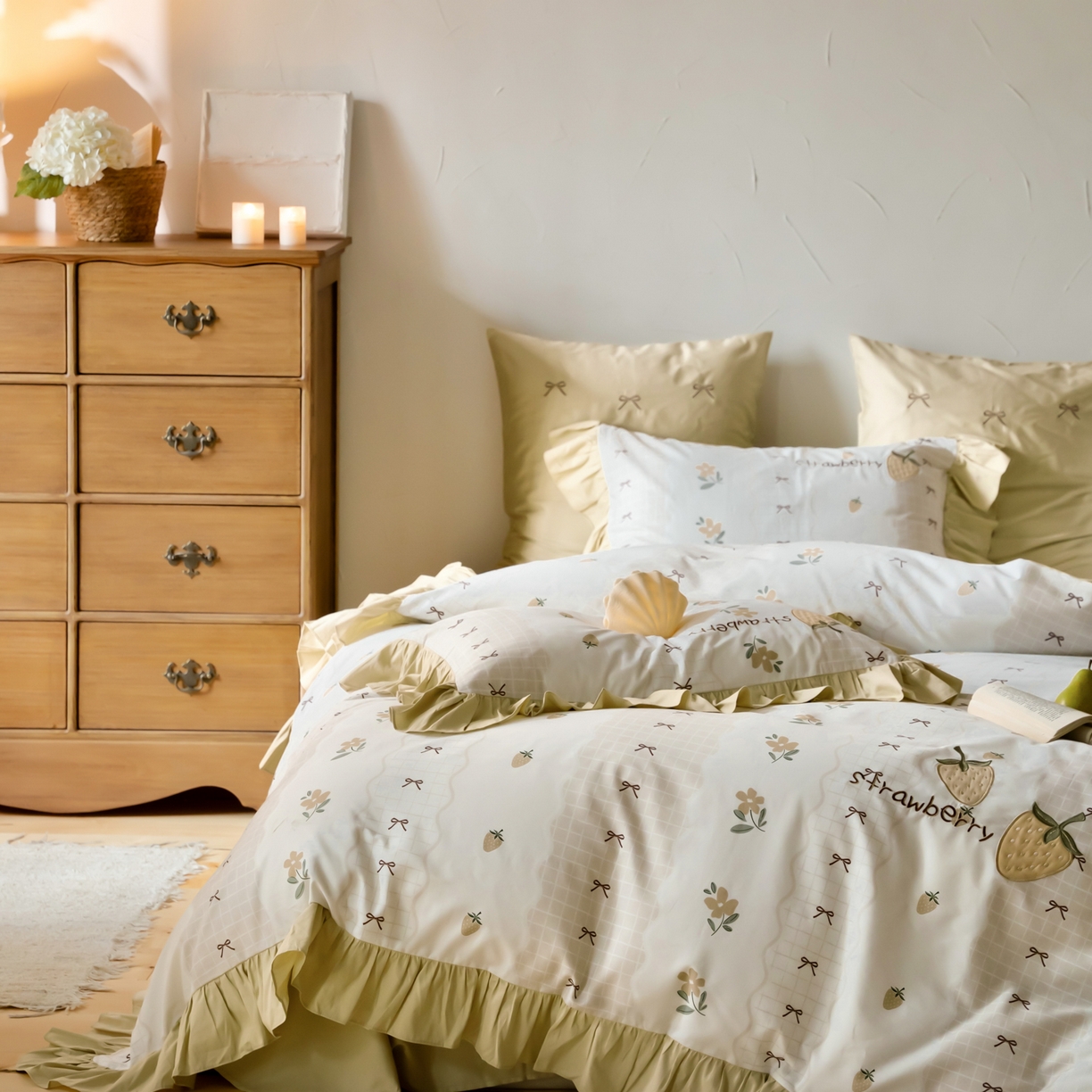 91家纺网 家纺一手货源 找家纺 FORTWO家纺原创设计（FOR TWO家纺） 2026新款50长绒棉印花+绣花荷叶花边系列四件套 会员-20（券前）基础价不低于中号388元，大号418元 床笠加10元 布丁莓