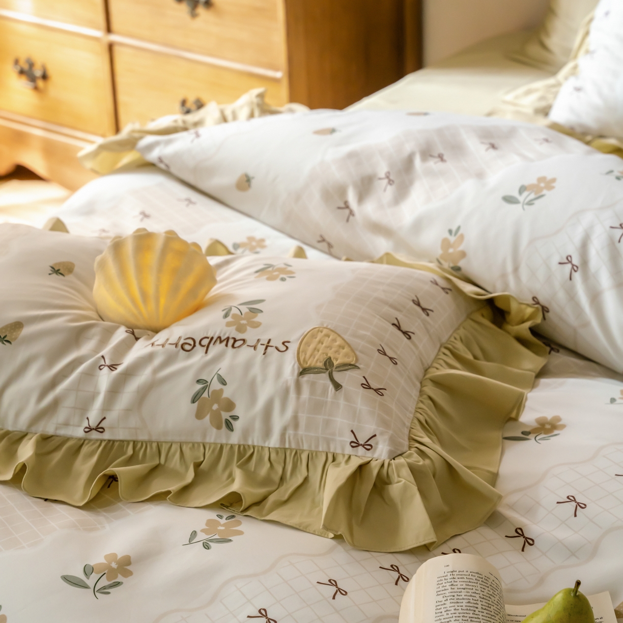 91家纺网 家纺一手货源 找家纺 FORTWO家纺原创设计（FOR TWO家纺） 2026新款50长绒棉印花+绣花荷叶花边系列四件套 会员-20（券前）基础价不低于中号388元，大号418元 床笠加10元 布丁莓