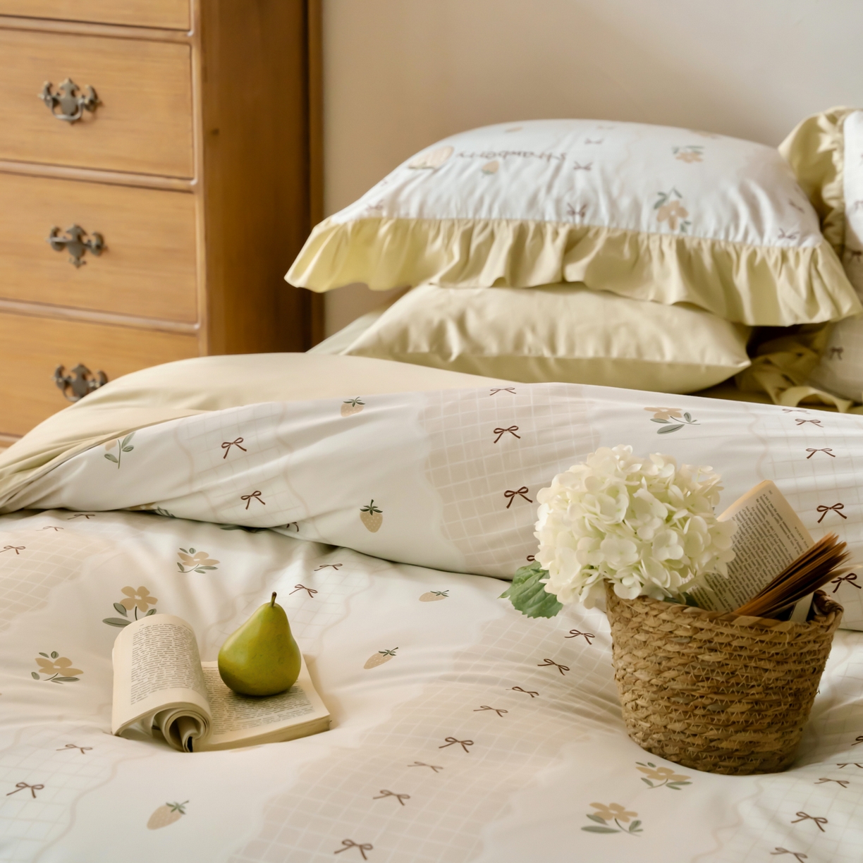 91家纺网 家纺一手货源 找家纺 FORTWO家纺原创设计（FOR TWO家纺） 2026新款50长绒棉印花+绣花荷叶花边系列四件套 会员-20（券前）基础价不低于中号388元，大号418元 床笠加10元 布丁莓